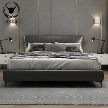 Italijos minimalistinis modernus minimalistinis miegamasis medžio masyvo vestuvių lova dvigulė lova minkšta lova šviesos prabangus odinis meno lova