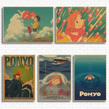 Senovinių Plakatų Ponyo Ant Uolos Hayao Miyazaki Plakatas Namų Dekoro Siena Lipdukas Retro Dekoratyvinis Dažymas
