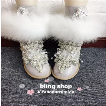 Smėlio viduryje vamzdis fox plaukų pearl rhinediamond juostelės priedai custom stiliaus sniego batai kailio vieno didelio dydžio moteriški batai 35-44